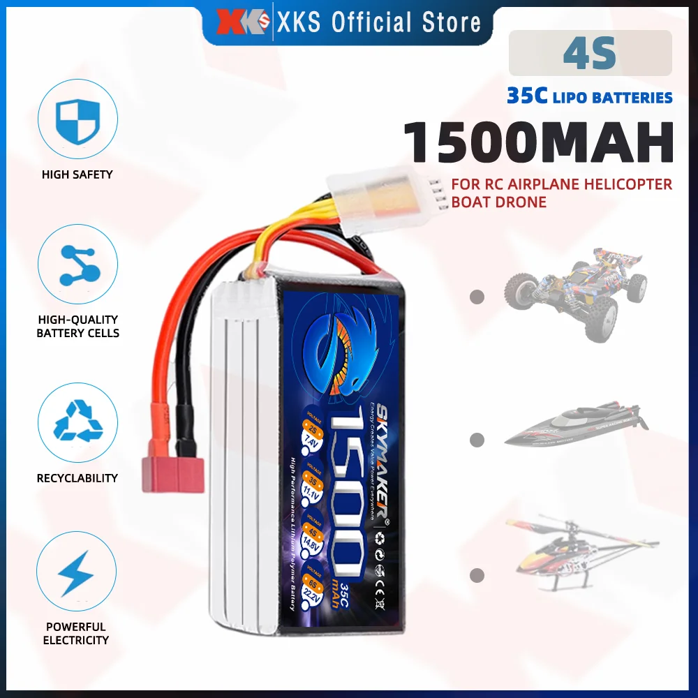 Skymaker 14.8V 4S 1500mah Lipo Battery XT60 T Plug for Racing Drone FPV RC Car Boat Airplane Helicopter Lipo Battery RC Part