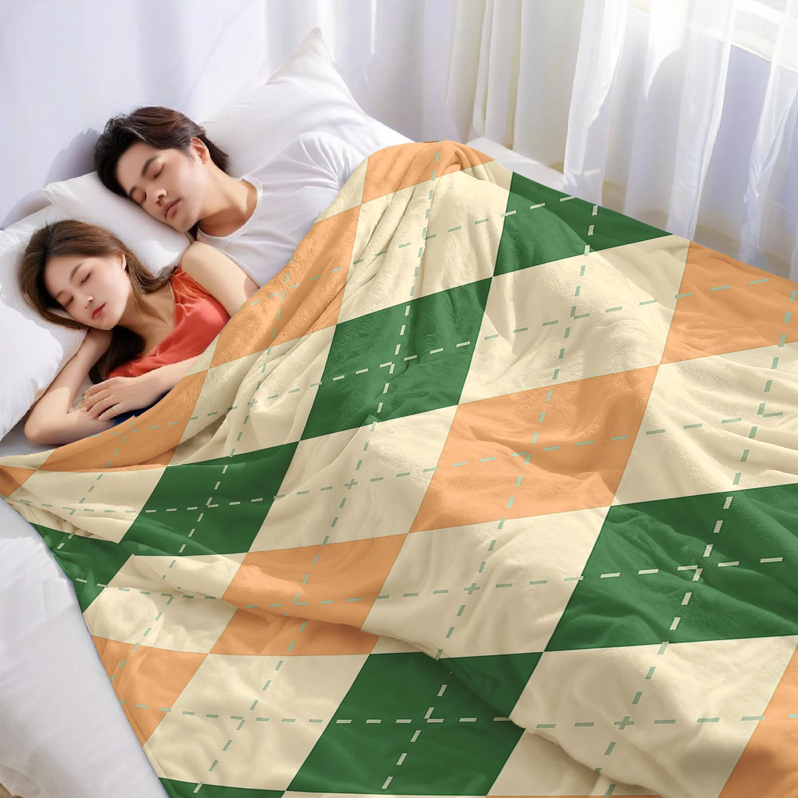 Argyle Check Lightweight Microfiber Soft Christmas Fleece Blanket Warm Cozy Throw for Bed Sofa Office Travel All Season