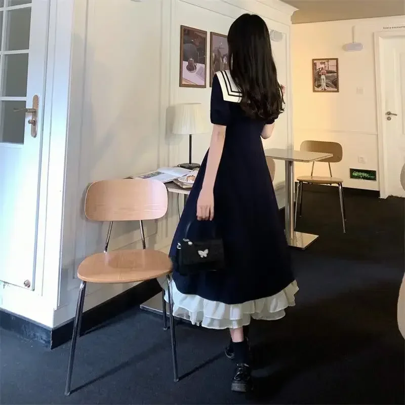 

Women's Dress 2025 Collar Summer Plump Girl Mm French Cute Sweet Age-reducing Navy Style Fairy Tail Long Dress dsfd2