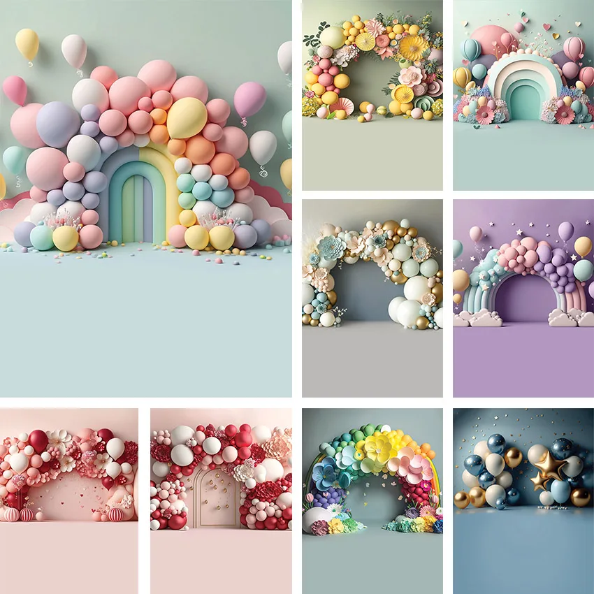 Mehofond Photography Background Rainbow Balloon Arch Flower Child Birthday Party Cake Smash Portrait Decor Backdrop Photo Studio