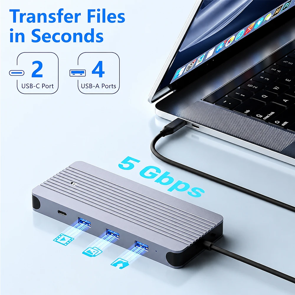 KEBIDUMEI 12 In 1 M.2 SSD Enclosure Docking Station USB 3.0 HUB M.2 NVMe SATA SSD Dual Protocol Adapter 4K60Hz 1000M For Laptop