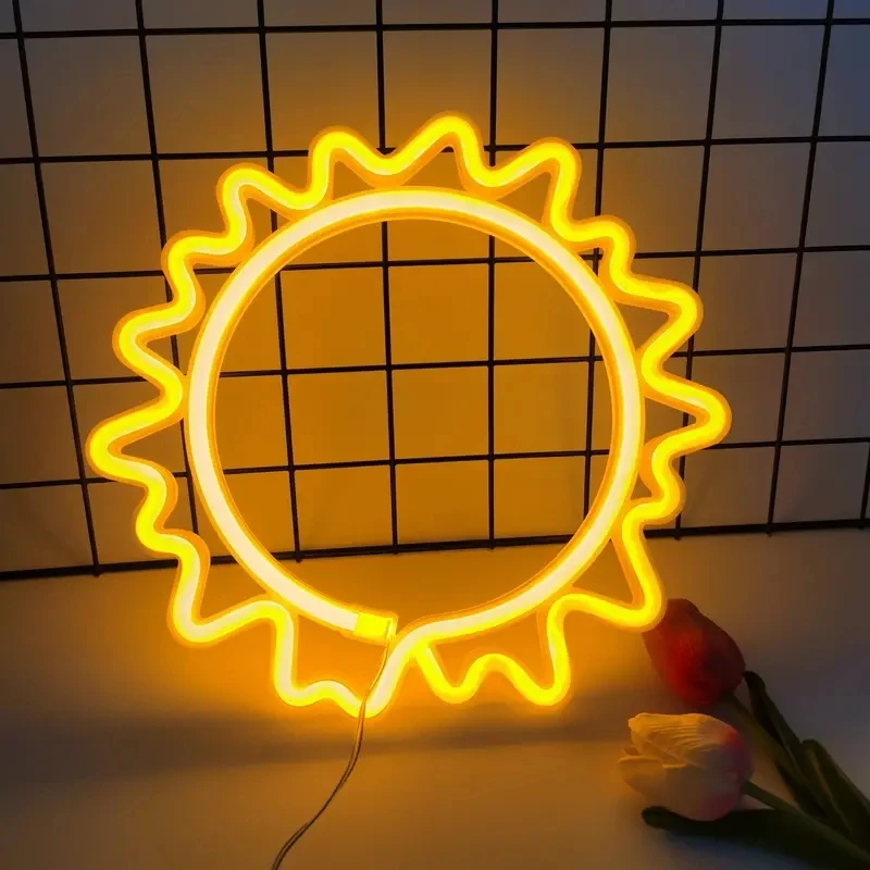 Sun Shape Neon Sign USB & Batteries Powered LED Luminous Neon Light Decorative Night Lights For Bedroom Wedding Birthday Party