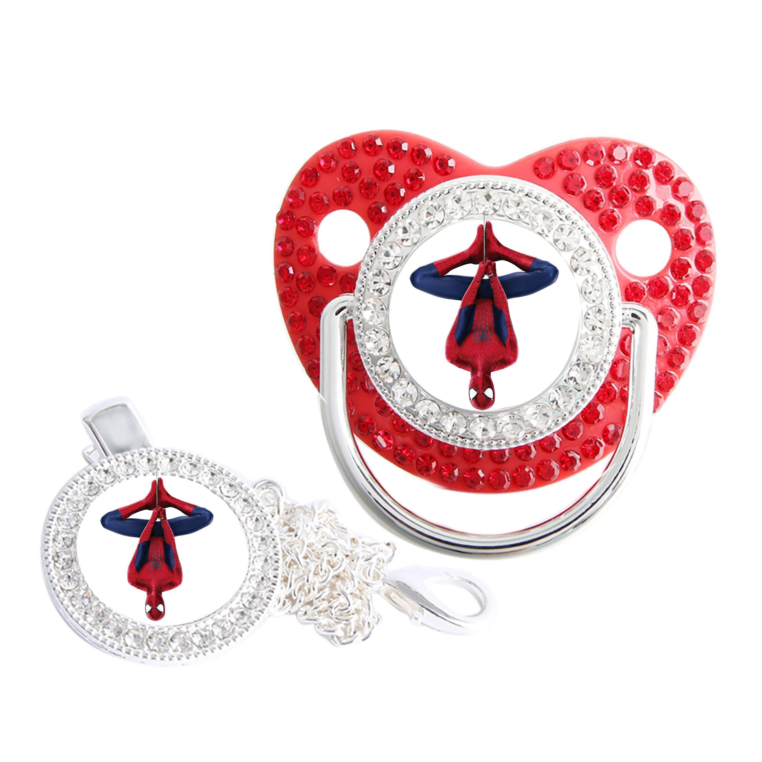 [Chupeta de bebê] Super Spi-Man Chupeta de bebê com tampa vermelha de luxo sem BPA Chupeta de silicone para recém-nascidos com suporte para dentes de bebê