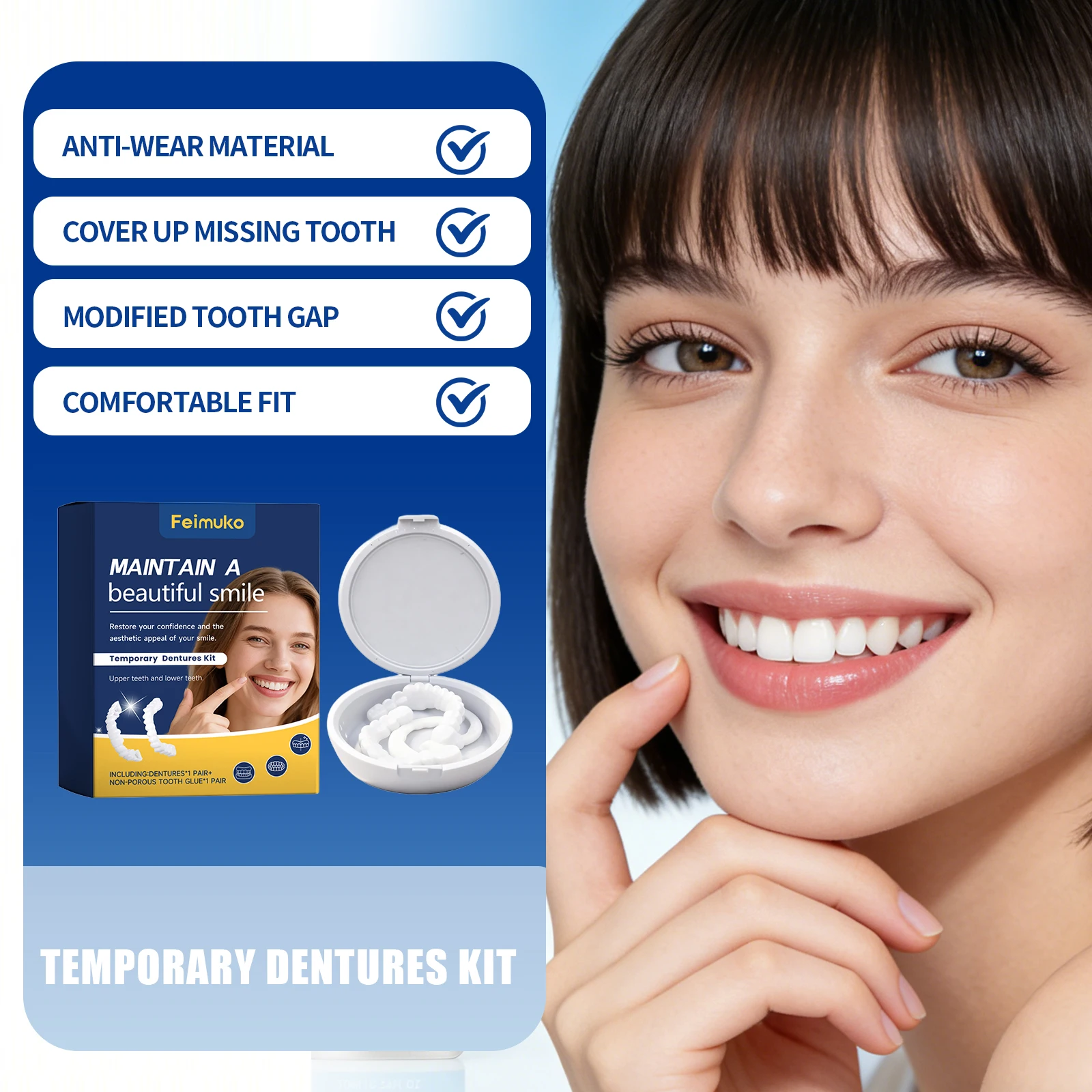 Adjustable Snap On Dentures Instant Smile Cover Missing Teeth Reusable Upper Lower Veneers Dental Care Temporary Dentures Kit