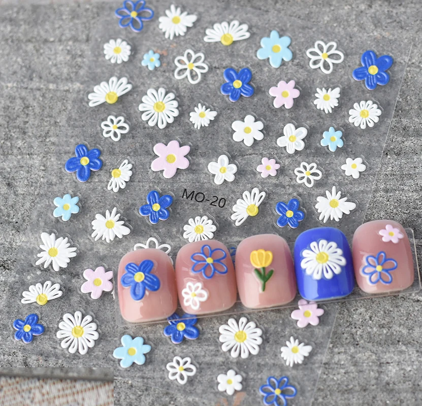 5D 양각 네일 아트 데칼 귀여운 사랑 잎 튤립 꽃 접착제 슬라이더 손톱 스티커 장식 매니큐어