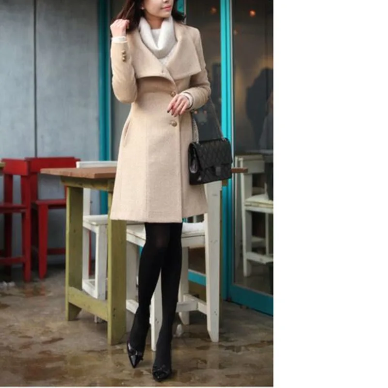 

2022 New Fashion Lapel Wool Coat Ladies Autumn Winter Manteau Femme Overcoat Cotton Mixing High Quality Long Slim Coats Women