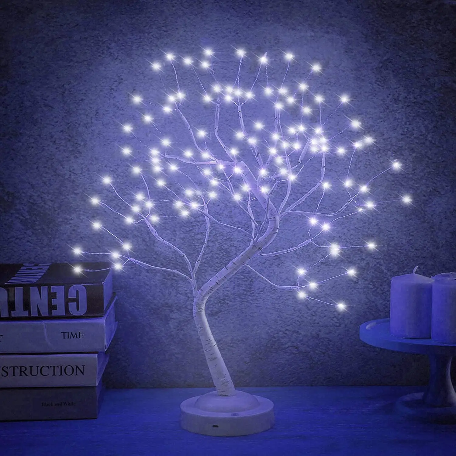 Minilámpara LED de abedul para árbol de Navidad, luz nocturna para mesa, bonsái, 8 modos, USB/batería, iluminación decorativa para mesita de noche