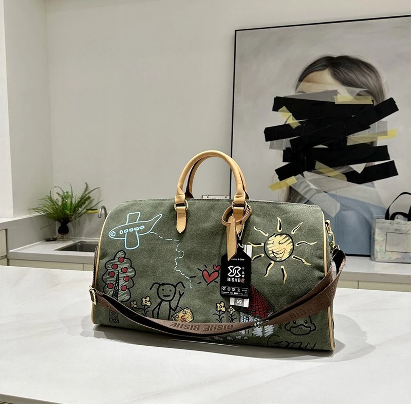 Graffiti Style Travel Storage Bag Large Capacity Short-distance Hand or Should Luggage Bag Wet and Dry Separation Gym Bag