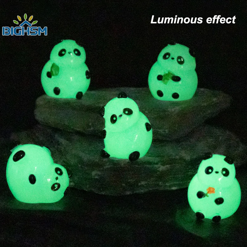 Cute Cartoon Luminous Bamboo Panda Toy Model Desktop Mini Ornaments DIY Home Decorations Drop-resistant Car Ornaments Gifts