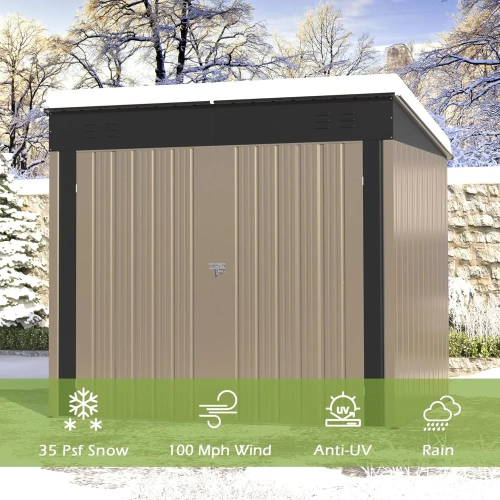

Outdoor Metal Shed, 6x4 FT Metal Shed with Slopping Roof and Lockable Doors, Waterproof Outdoor Tool Storage Clearance