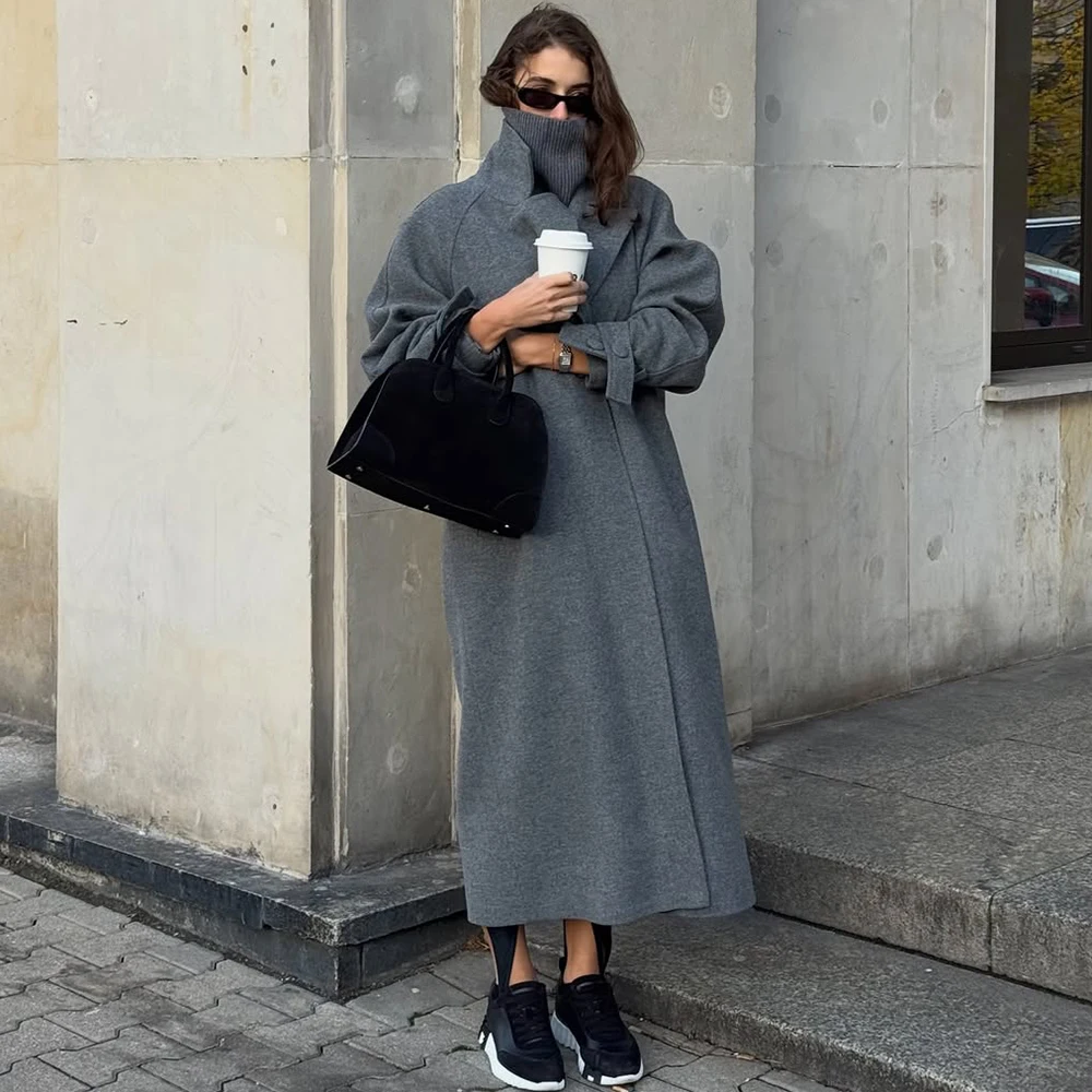 Tuularose Winter Long Wool Coat Women Solid Thickened Warm Pike Coat 2025 Belt Patchwork Long Sleeve Cardigan Chic Tweed Outwear