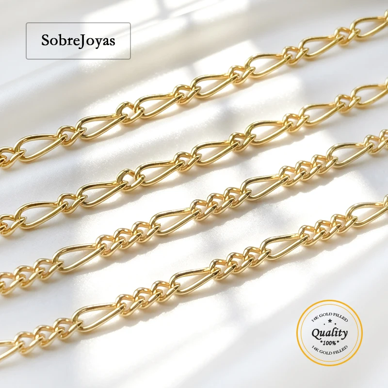 14K Gold Filled Figaro Chain 1.5mm 1+1/3+1 Link Loose Unfinished Gold Chain for DIY Jewelry Making Wholesale Bulk