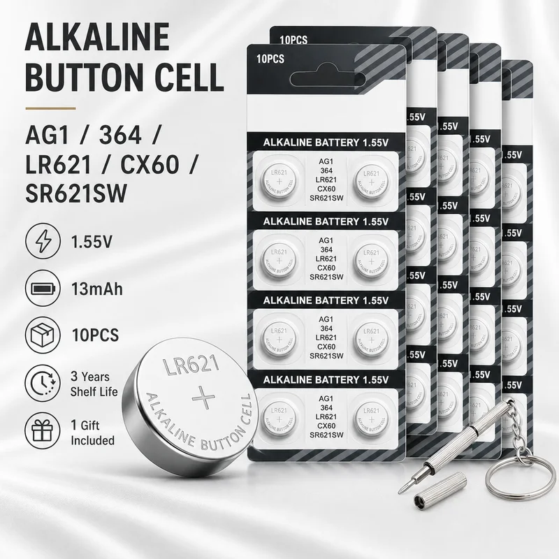 Button Cell Battery AG1 LR621 1.5V 364 164 531 SR621SW SR60 CX60 for Watch, Toys, Remote Control, Coin Cell Batteries