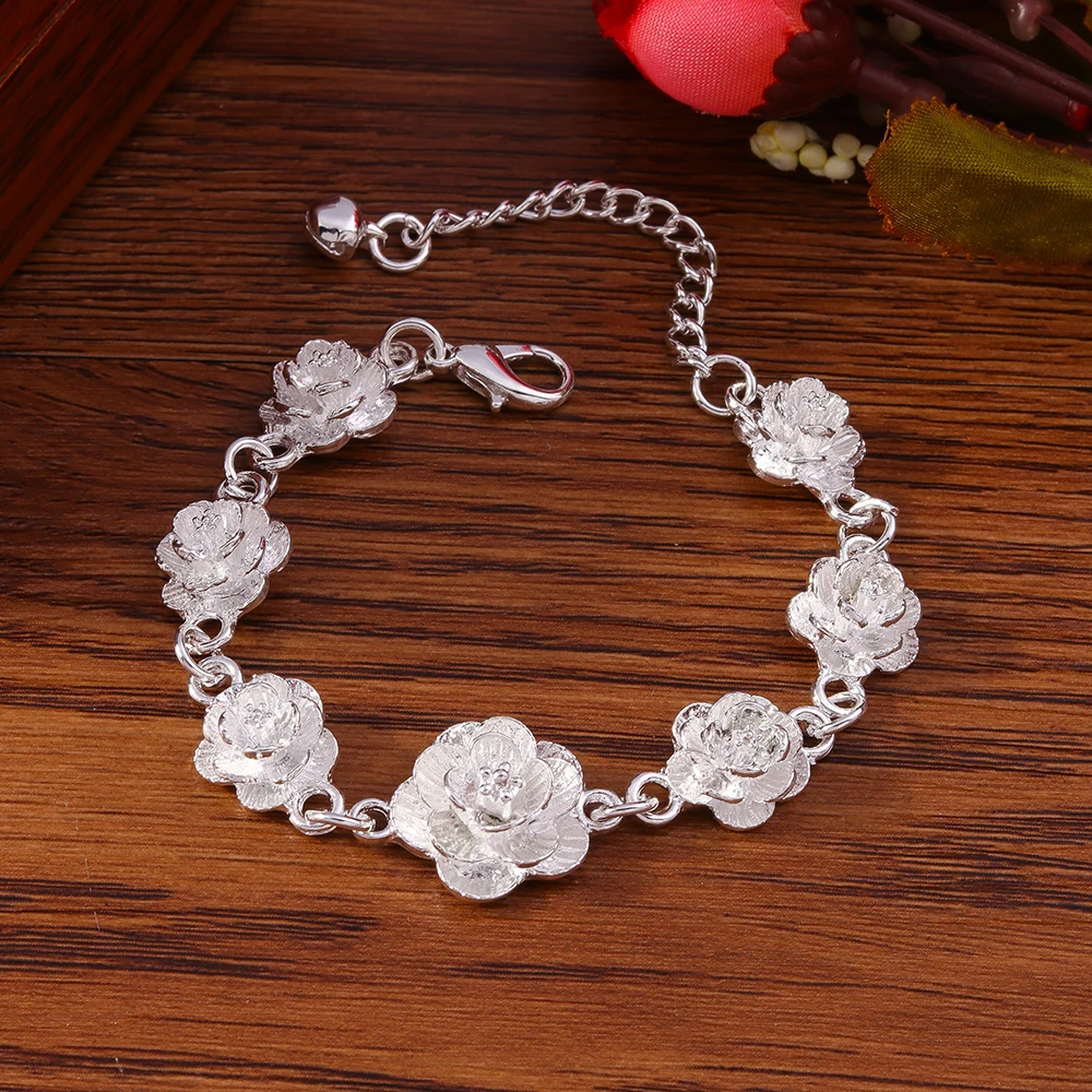Aihua 925 Sterling Silber Volle Rose Blume Kette Armband Für Frauen Hochzeit Verlobung Party Mode Charme Armbänder – Detail 4
