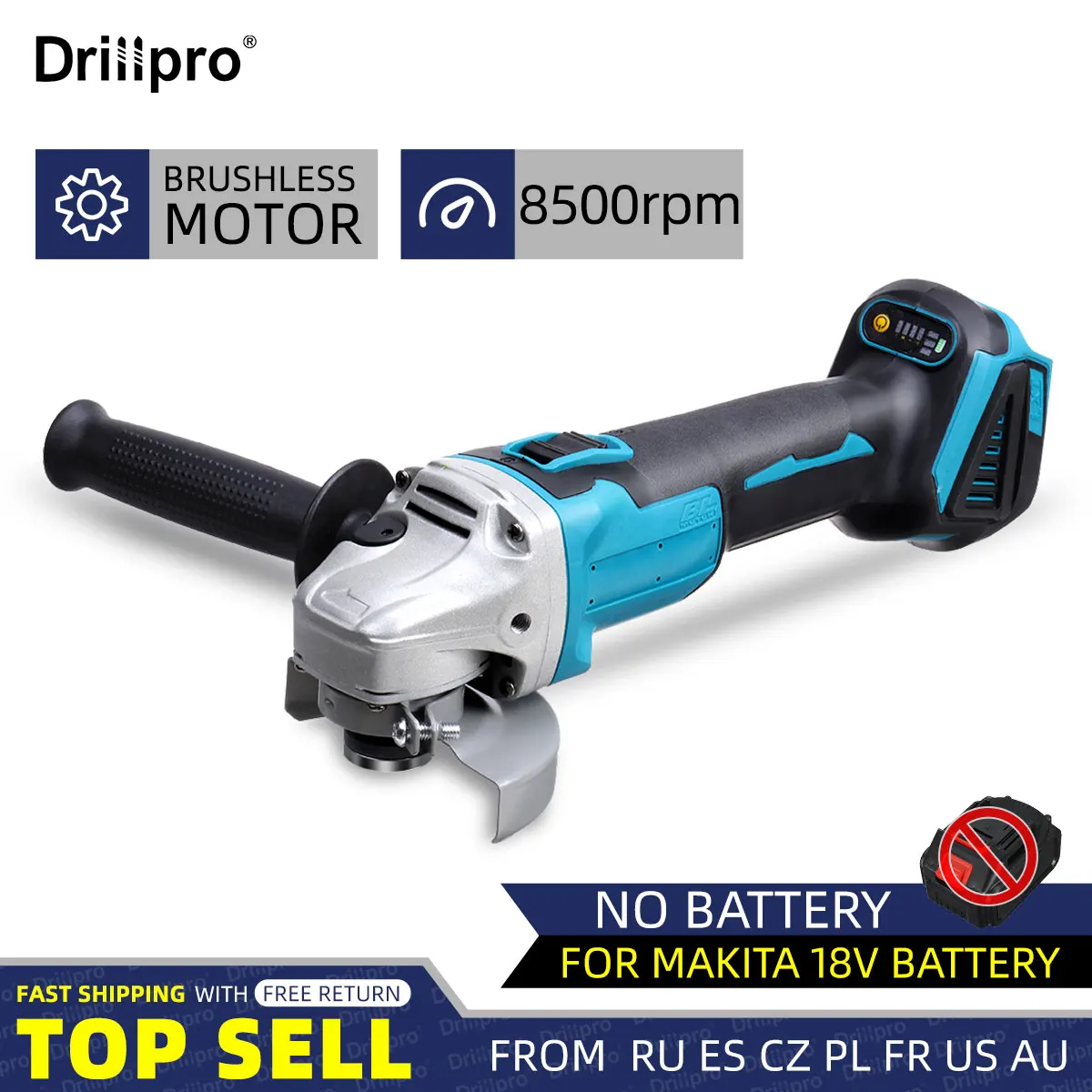 Drillpro 125mm 4 Speed Regulated Angle Grinder Rechargable Li-ion Battery Brushless Electric Grinder Polishing Cutting Machine