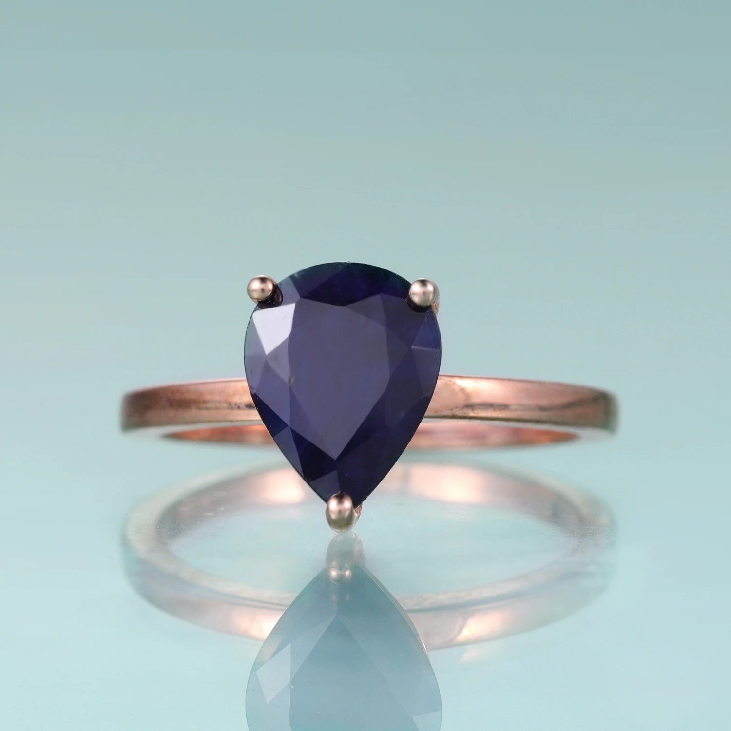 GEM\'S BALLET Pear Shape Blue Sapphire Solitaire Engagement Ring Women Yellow Gold Ring in 925 Sterling Silver Gift For Her