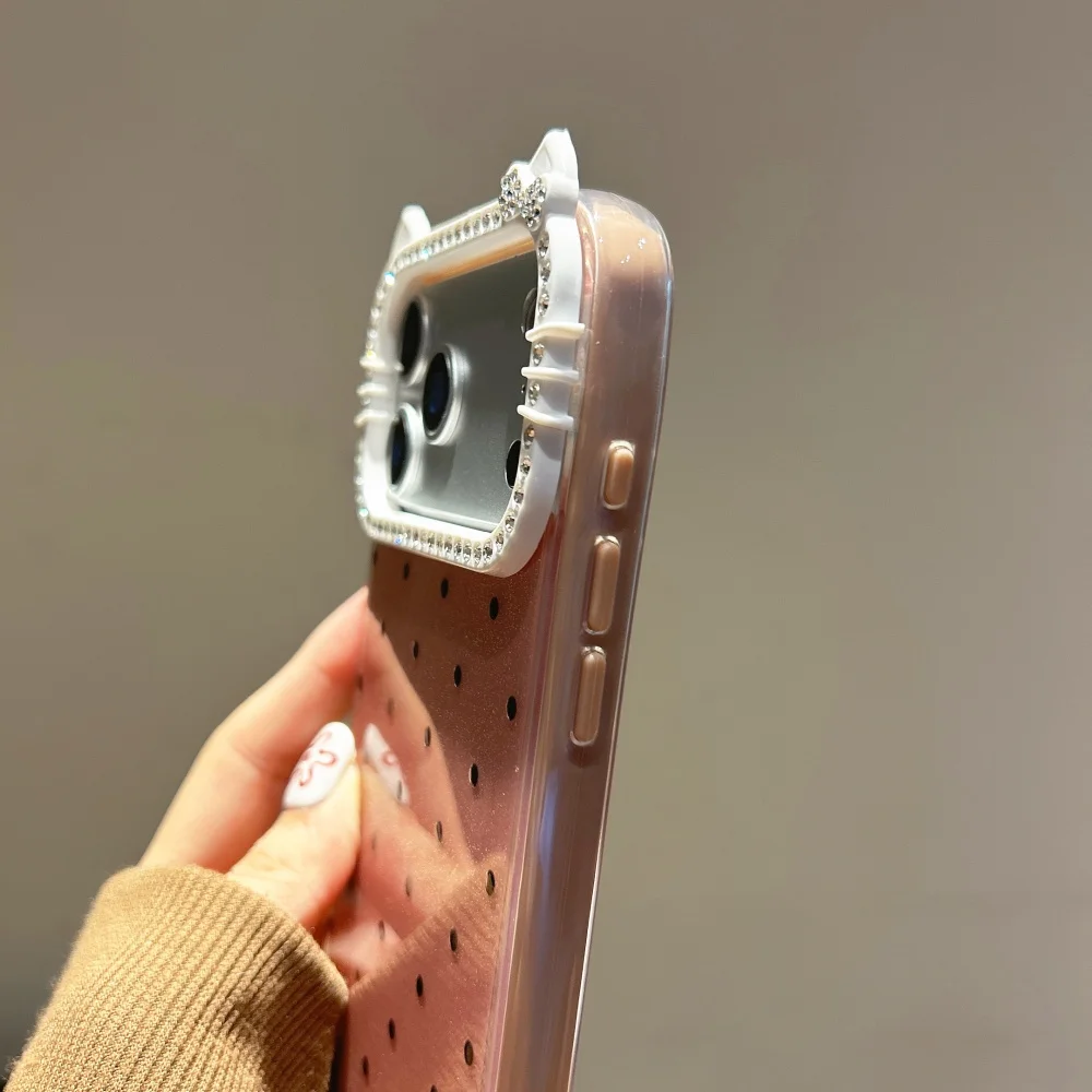 الأزياء البولكا نقطة 3D القط الأذن الماس حالة الهاتف آيفون الهواء 17 16 15 14 برو ماكس 13 12 11 3in1 للإزالة بريق غطاء