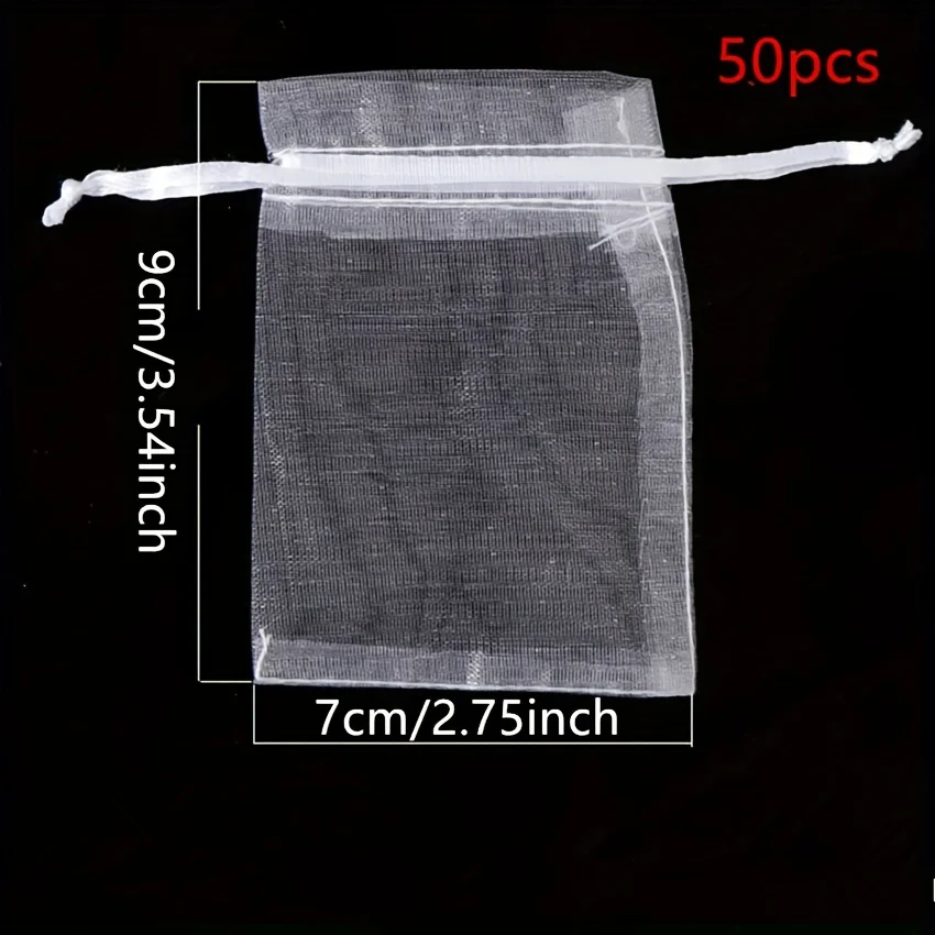 50pcs White Organza Drawstring Storage Bag Party Gift Decoration Bag, Cosmetic Gauze Bag,Holiday Gift 7X9CM 10X15CM 13X18CM