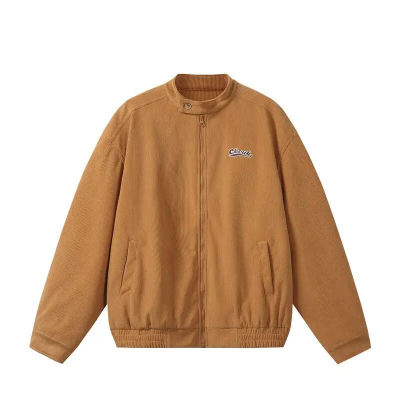 2025 Autumn American Retro Corduroy Letter Printed Baseball Jacket Stand Up Collar Coat for Men