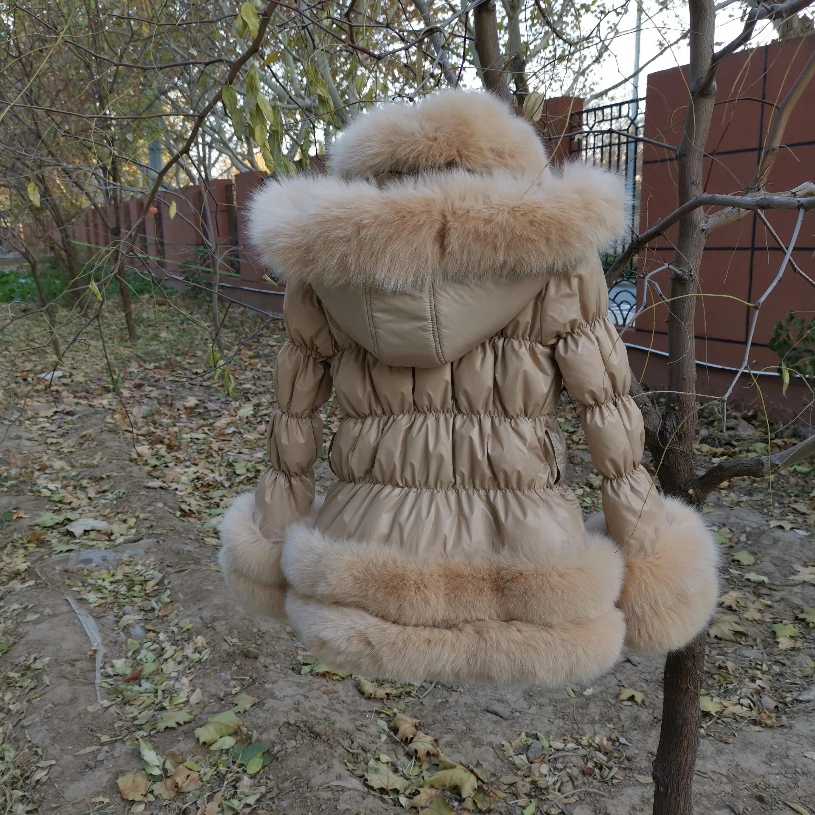 D14 Custom Woman And Children Down Coat Popular Puffer Jacket With Fur Collar Trim