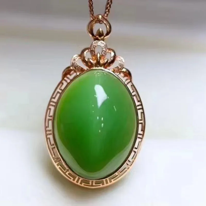 

18k diamond inlay natural Hetian jasper old material cabochon pendant male pendant single pendant Hetian jade female