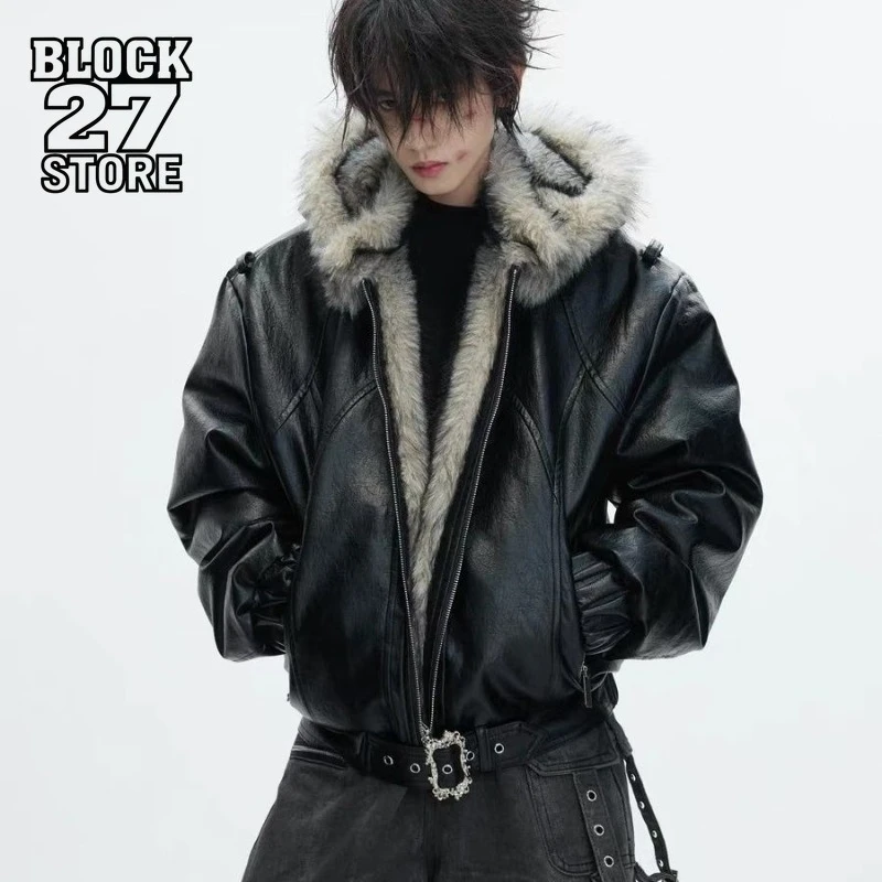 

Mens Jacket Harajuku Winter Thick Warm Hooded Coat Casual Loose Fit Cotton Outerwear Streetwear Fashion Windproof Padded Jacket