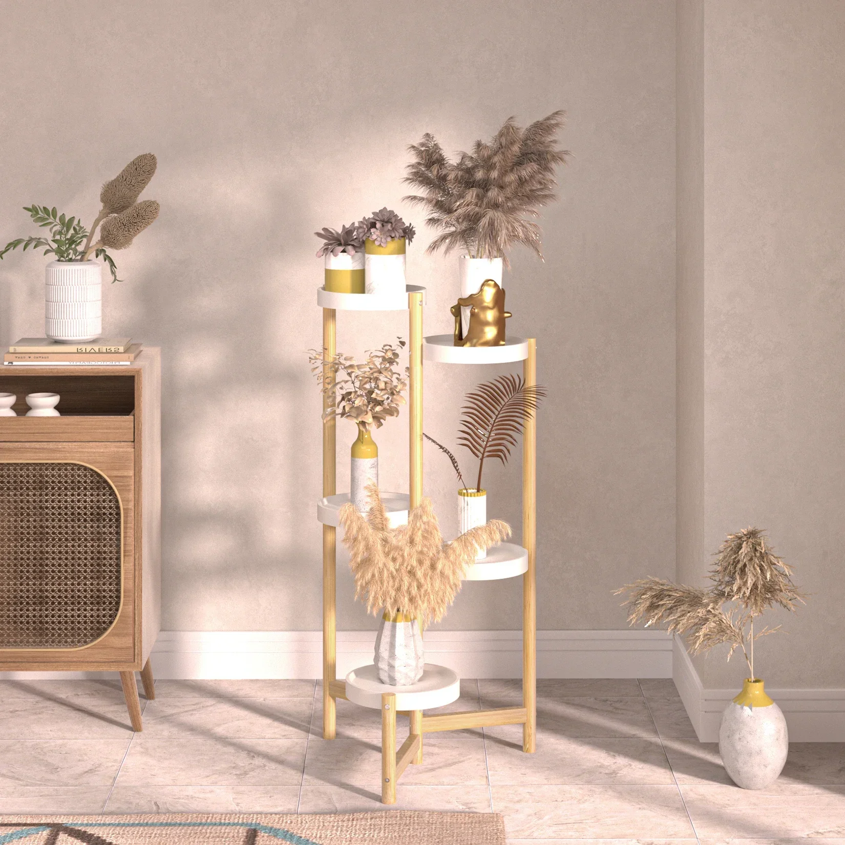 

z Bamboo Plant Stands Indoor, 5 Tier Tall Corner Plant Stand Holder & Plant Display Rack for Outdoor Garden Indoor Home