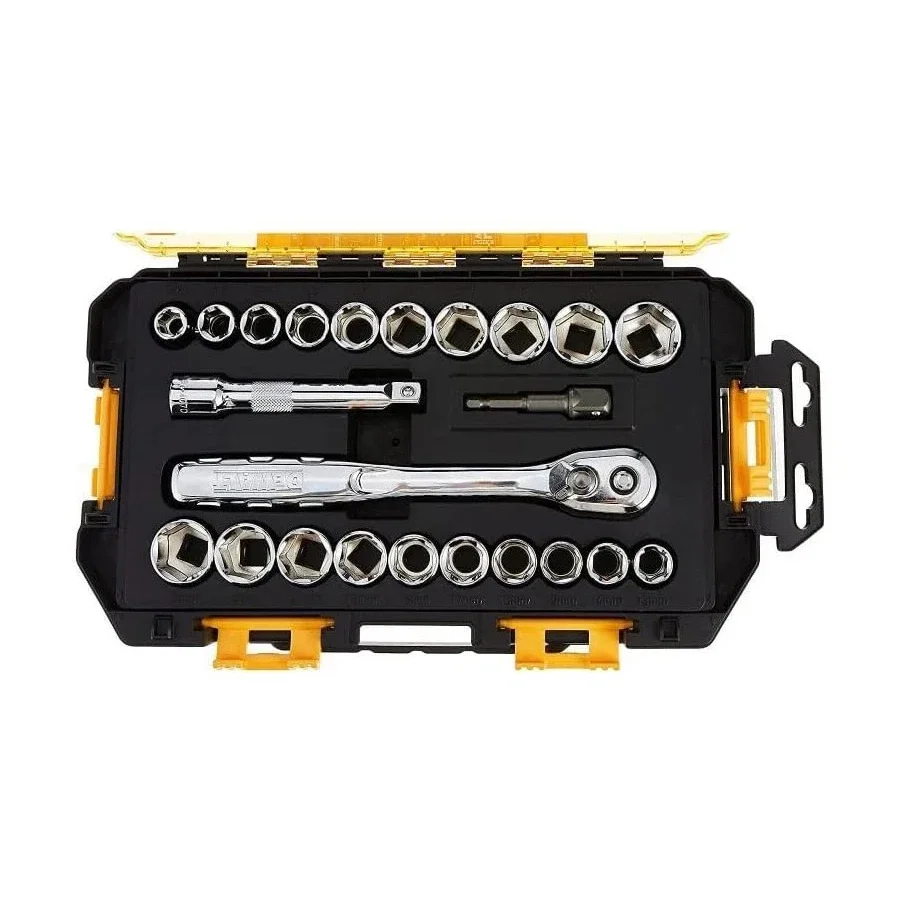 DEWALT DWMT73813 1/2" Drive Combinatie Doppenset met stapelbare behuizing en 72 tanden Quick Release Ratel 23-delige Drive Socket Set