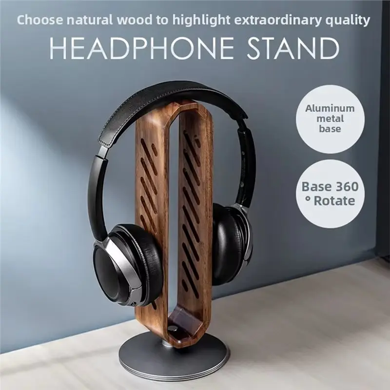 FFYY-Rotating Walnut Wooden Headset Holder Stand For Over-Ear Headphones Desk Organizer For Audio Equipment Storage Display Gift - view 2