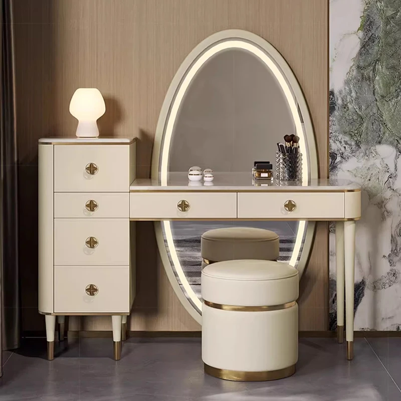 

Luxury Modern Vanity Table Mirror Chair Makeup Bedroom Dressing Table Storage Girl Wood Cheap Penteadeira Postmodern Furniture