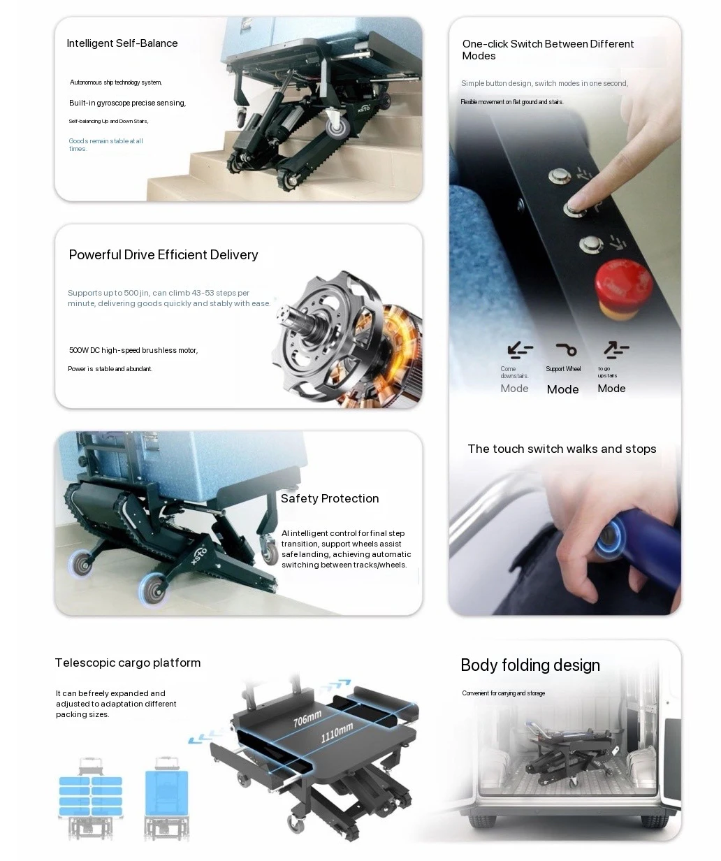 Semi-automatic electric stair-climbing machine for transporting goods up and down the stairs