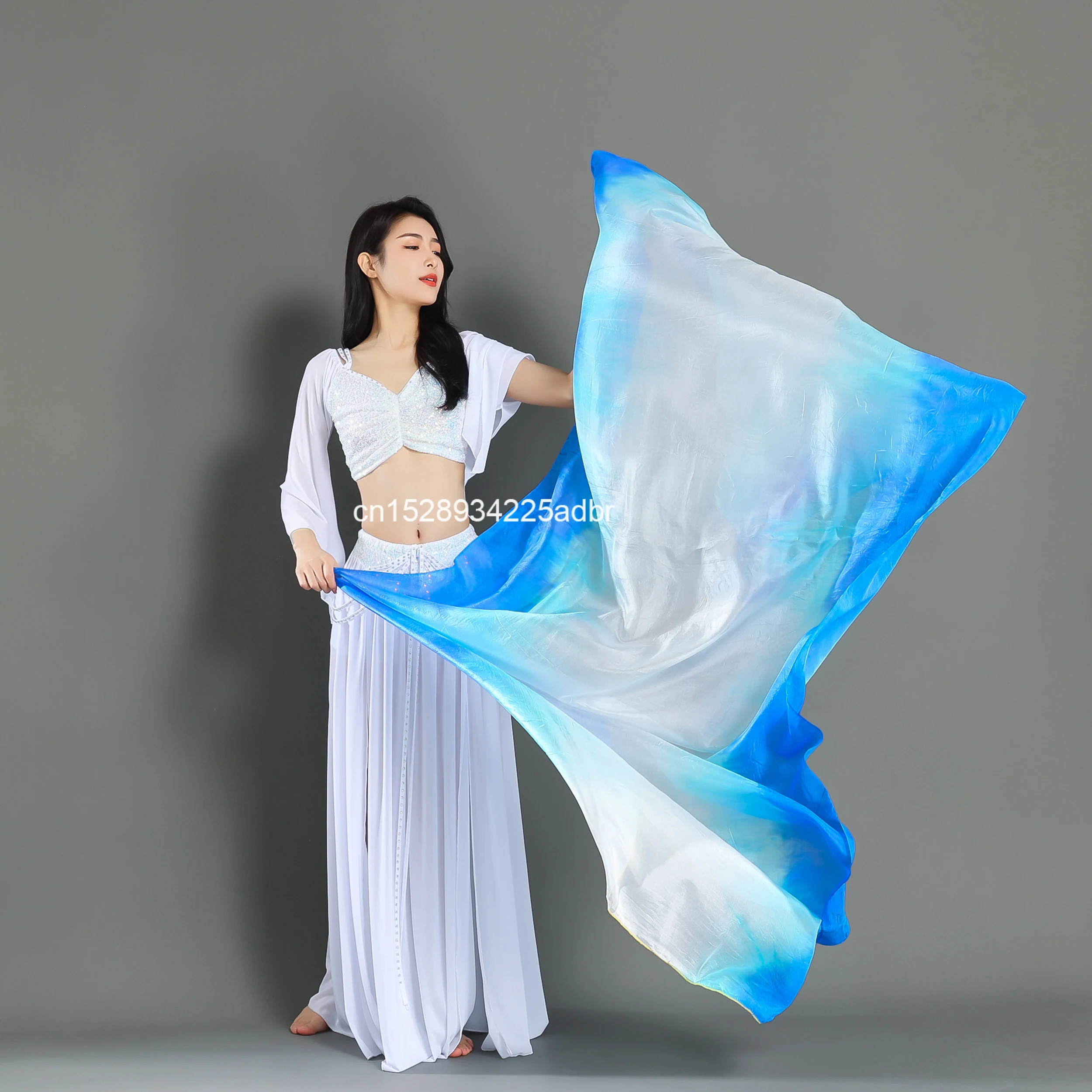 100% Silk Veils Hand-Made Belly Dance Gradual Colors Professional Oriental Dancer Stage Performance Show Props Worship Praise