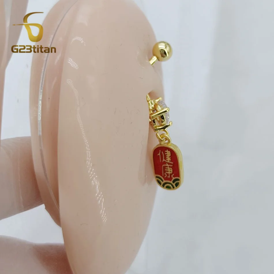 6-16 مللي متر طول الصينية نعمة السلامة صحي البطن خاتم على شكل زر الذهبي G23 التيتانيوم الحدائد العرقية نمط السرة ثقب المجوهرات #4
