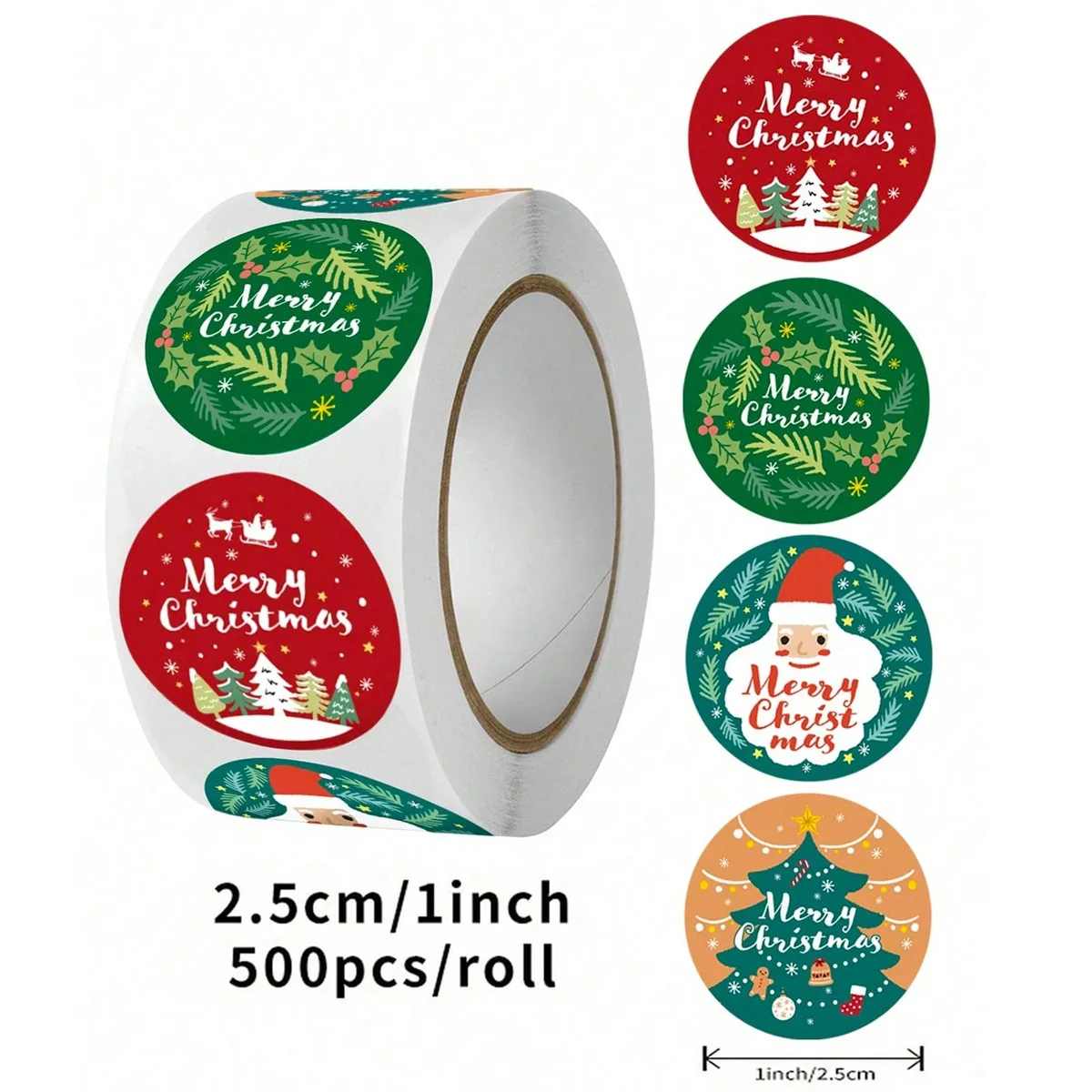 500 Christmas stickers/roll Roll Merry Christmas stickers removable waterproof round Happy holiday label