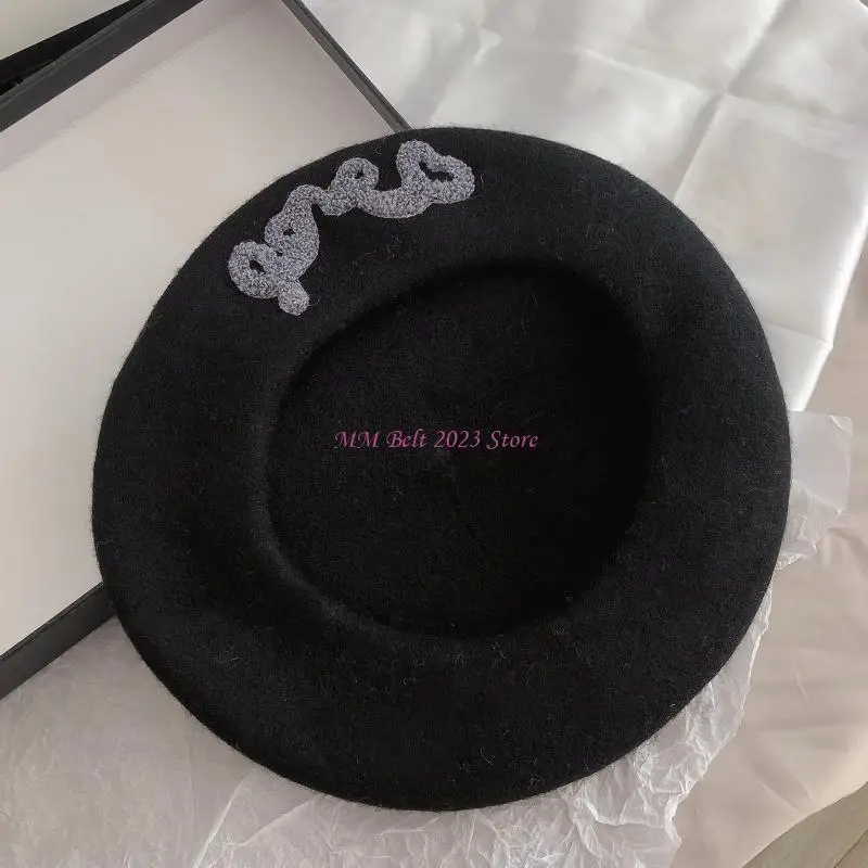 49ME قبعة مثمنة مطرزة بأحرف ذات لون خالص، دافئة للخارج #1