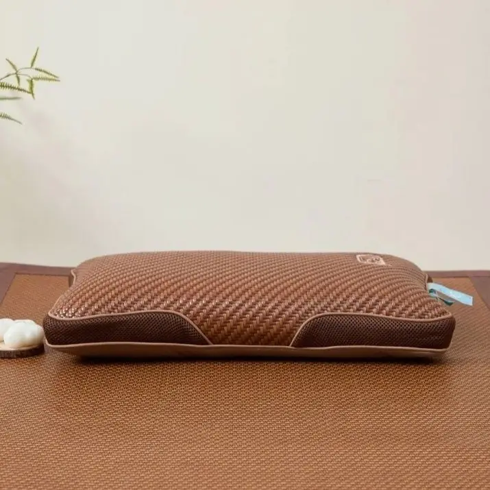 Summer Cool Rattan Contour Pillow Breathable Cervical Support Sleeping Cushion For Adults Bed Sofa Travel Relaxing Neck Pain