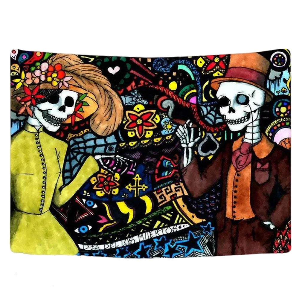 Skeleton Art Death Day Tapestry Gothic Day Of The Dead Wall Hanging Home Decoration