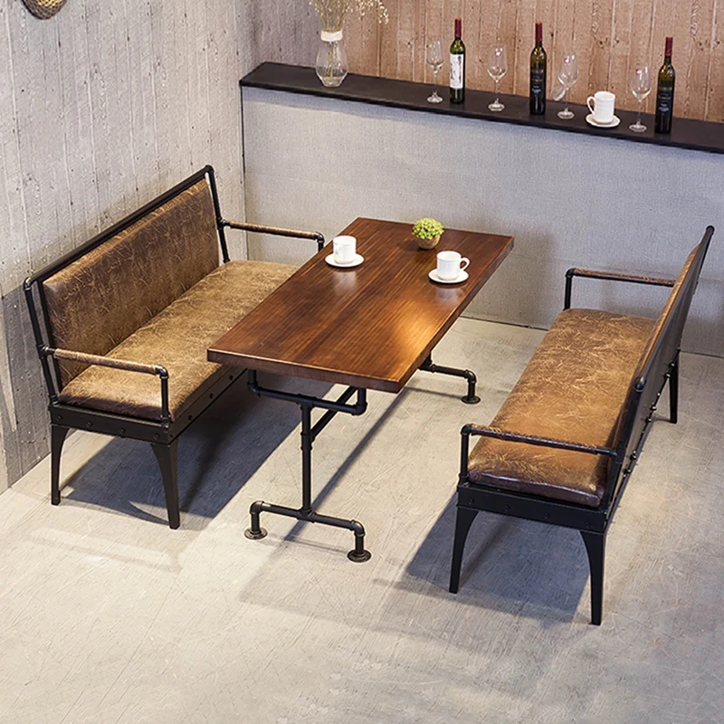 

Loft industrial style retro booth sofa wrought iron solid wood cafe casual bar