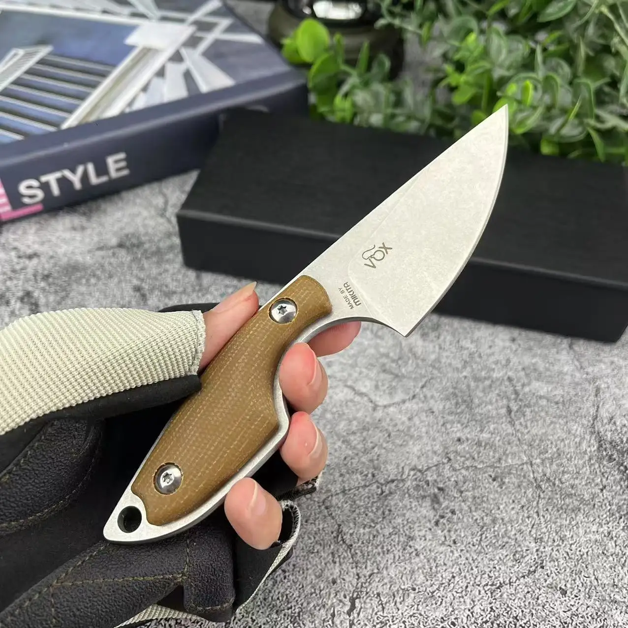 

Stainless Steel Straight Knife Easy To Carry Camping Meat Cutting Outdoor Survival Hunting Utility Pocket Knife Micarta Handle