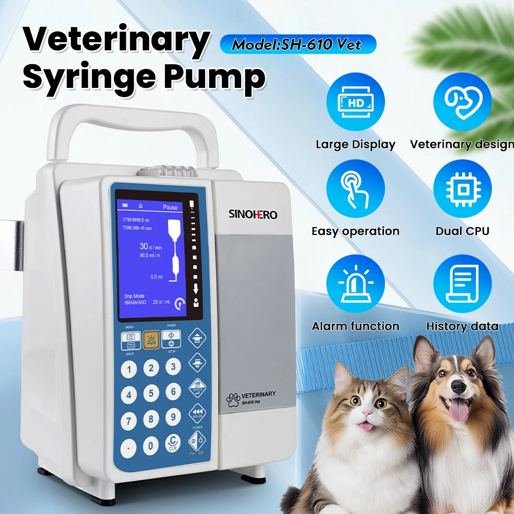 

SH-610 Veterinary Infusion Pump LCD Display Real-time Alarm Animal Pet Hospitals Volumetric IV Fluid Syringe Pump