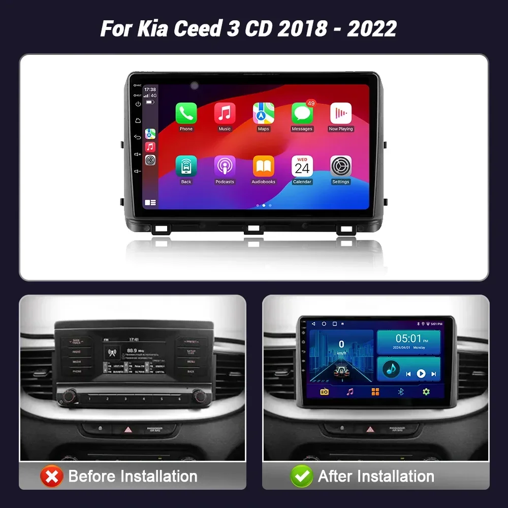 Wireless CarPlay Screen Stereo Android For Kia Ceed 3 CD 2018 - 2022 WIFI 2DIN GPS Car Radio Multimedia Player Navigation