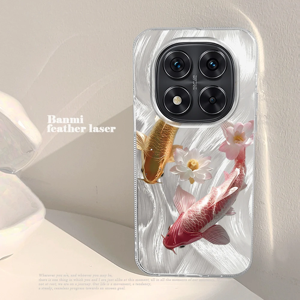 

Good Luck Koi Pattern Phone Case For Xiaomi Redmi Note 14 13 12 11 10 Pro + 14C 13C Fashion Sliver Soft Drop Cover Phone Back