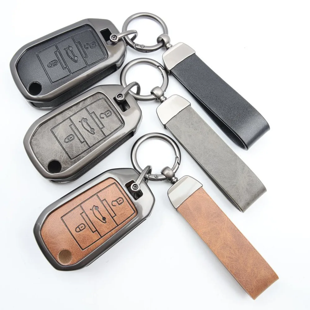 

Zinc Alloy Leather Car Key Case Cover Holder 3 Button For Peugeot 208 301 308 508 5008 3008 Citroen 2010 2021 2023