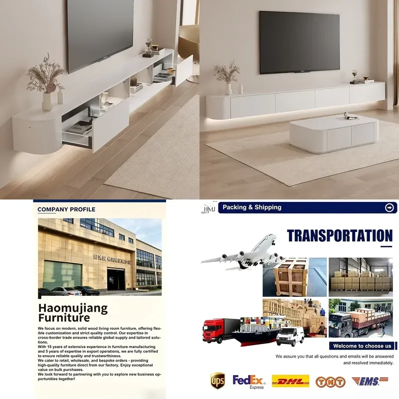 Latest Living Room Wall Hung Tv LED Light Tv Stand Cabinets Furniture Set Design Modern Floating Black Tv Units
