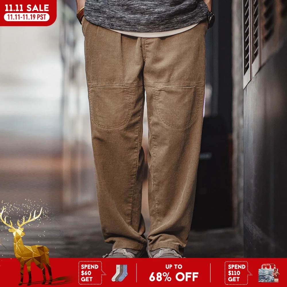 

Maden Retro Multi-pocket Corduroy Casual Pants Loose Cotton Straight Solid-color Versatile Trousers for Men's Autumn and Winter