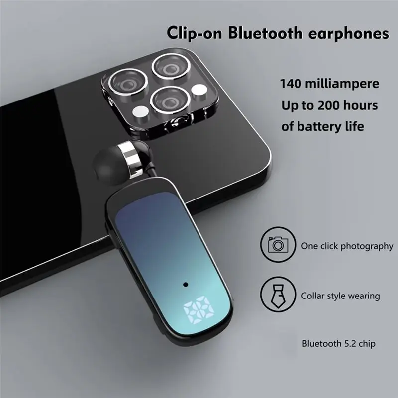 DTB7 K65 Mini Wireless Bluetooth Headset, 20 Hours Work Time Sport Clip Handsfree Earphone with Call Reminder Vibration for