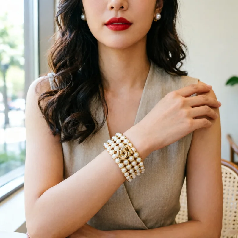 Digital 5 Double-sided Pearl Opened Bracelet Women Girls Gifts Fashion Jewelry Hot Sale Party Gift 2026 New Style