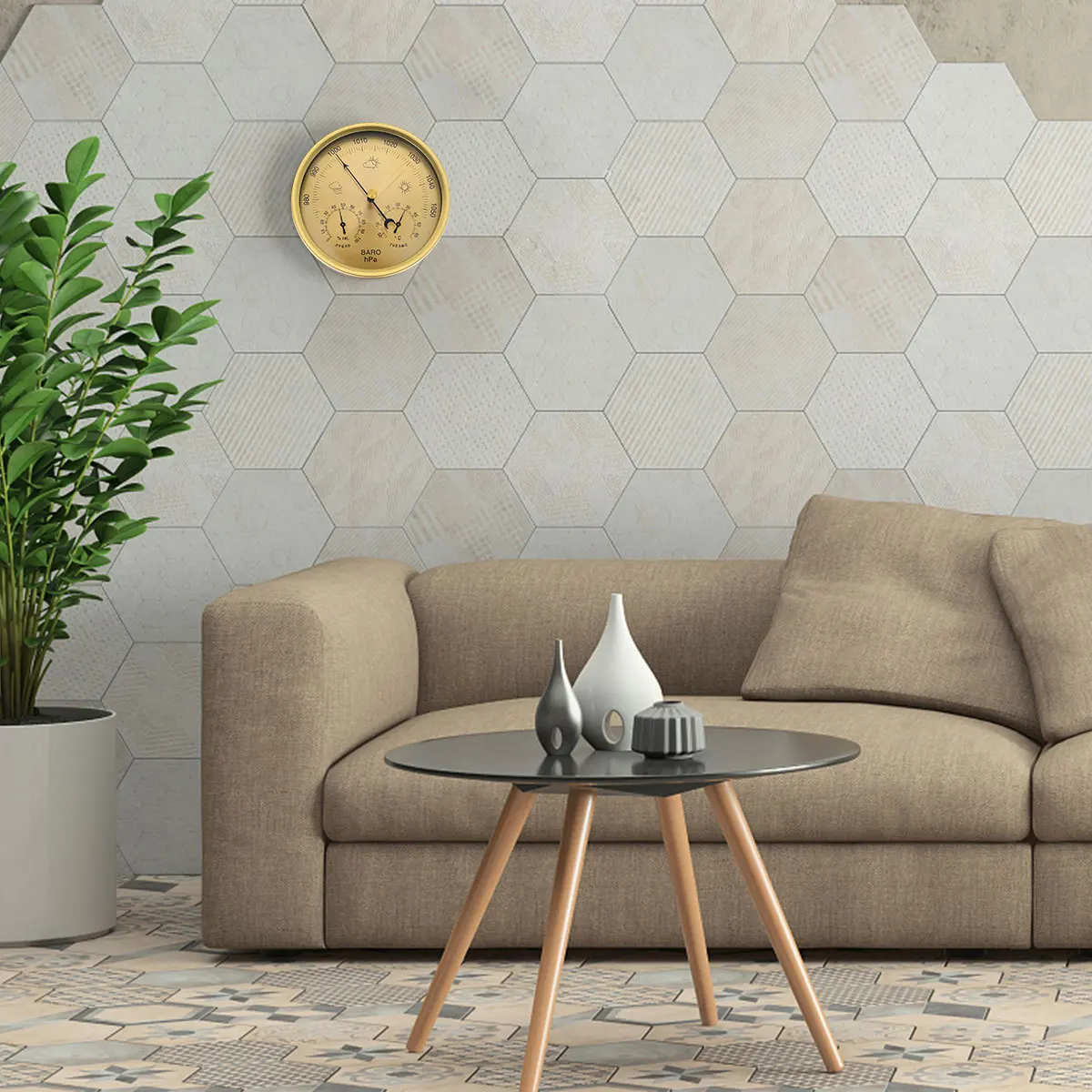 

Yellow 3 in 1 Barometer Thermometer Hygrometer Stylish Classic Design for Indoor Outdoor Use Barometer Barometric Pressure Gauge