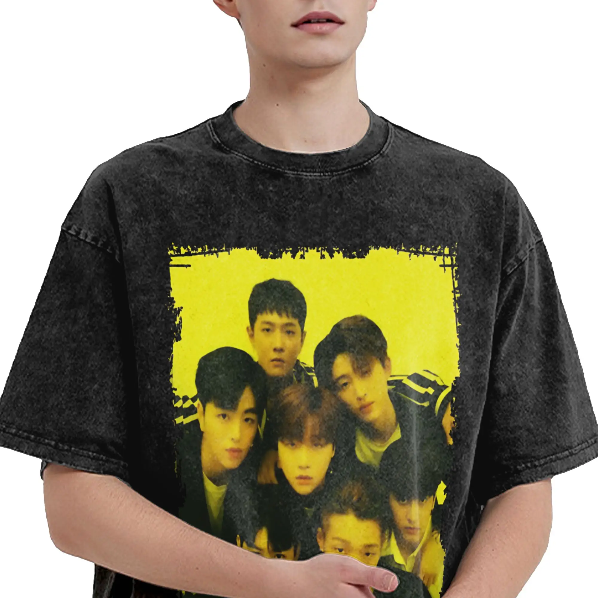 Harajuku Washed Shirt iKON Kpop Group  Accessories Vintage T Shirt Harajuku  Streetwear Short Sleeve Printed Tops Tees