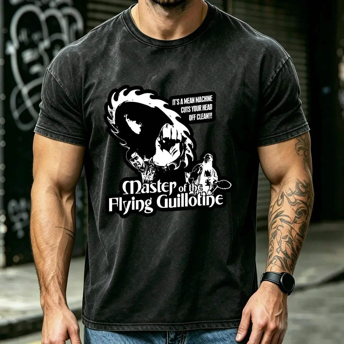 washed T Shirt Master of the Flying Guillotine martial arts kung fu cotton dtg print vintage Washed Top For Everyday Wear